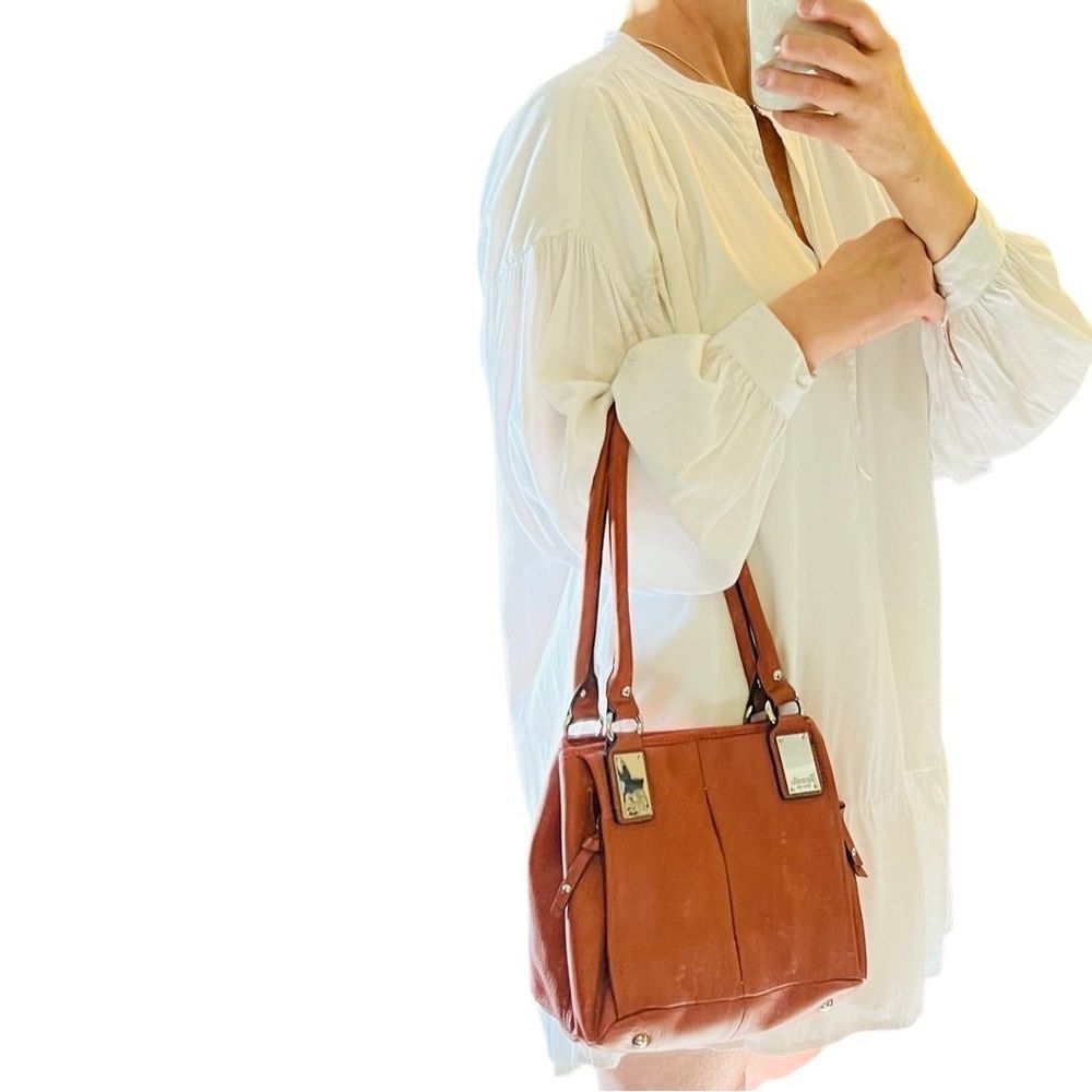 90’s Y2k Tignanello Leather Pumpkin Spice Orange Pebbled Shoulder Bag Silver